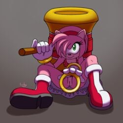 1girls amy_rose breasts female furry gloves green_eyes hammer hedgehog inviting lumby piko-piko_hammer pussy ring sega skirt sonic_(series) sonic_x upskirt