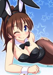 bococho bowtie bunnysuit detached_collar female idolmaster open_mouth pantyhose satake_minako tied_hair twintails