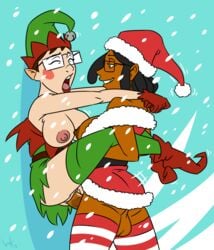 1futa 1girl1futa 1girls aeolus06 areola balls big_breasts big_penis black_hair body_hold breasts brown_hair busty christmas christmas_elf cleavage costume dark_skin dress elf erect_nipples female futa_on_female futanari glasses hat inkasylum inkette interracial intersex lauren_taylor leg_grab light_skin nipples open_mouth penis riding shoes snow stockings testicles thighhighs tights upright_straddle vaginal_penetration voluptuous