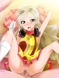 arm_up armpits blush boots censored cum cum_in_pussy dress female gloves green_eyes handa_roko headphones headphones_around_neck highres human idolmaster idolmaster_million_live! kaiga legs_up long_hair lying male no_panties on_back open_mouth penis pussy sex solo_focus spread_legs straight sweat tears vaginal_penetration white_gloves yellow_eyes