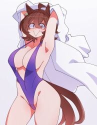 1girls 2026 :> agnes_tachyon_(umamusume) animal_ears armpit arms_up breasts brown_hair color colored female front_view hi_res horse_ears huge_thighs kaijin_debeso light-skinned_female light_skin looking_at_viewer mouth_closed partially_clothed red_eyes simple_background solo tail thick_thighs thighs umamusume umamusume_pretty_derby viewed_from_above white_background white_skin