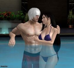 1boy 1girls 3d artist_name bikini black_hair crossover dante_(devil_may_cry) danteace69 devil_may_cry devil_may_cry_4 female final_fantasy final_fantasy_vii male male/female purple_bikini swimsuit tifa_lockhart white_hair xnalara