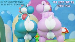 cyan yoshi from mario (series) by azul uwu