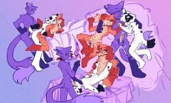 absurd_res after_sex anal anal_sex anthro anus arm_around_partner arm_around_shoulders ass ass_up balls bed bedroom_eyes bedroom_sex bite bite_mark bite_mark_on_breast black_body black_fur bodily_fluids bruised bruised_arm bruised_belly bruised_neck canid canine canis catnap_(poppy_playtime) choker cigarette critters_(poppy_playtime) cum cum_in_ass cum_in_mouth cum_inside cum_on_butt cum_on_face dalmatian dipstick_tail dogday_(poppy_playtime) domestic_cat domestic_dog drew_dalmatian_(slightlyarousedguy) drooling ear_piercing erection eyelashes felid feline felis feywildsparks fluffy fluffy_body fluffy_fur fluffy_hair fluffy_tail fur furniture genital_fluids genitals gloves_(marking) group group_sex hair hand_holding hand_on_hip hand_on_neck head_tuft hi_res jewelry leaking_cum leaking_precum leg_markings legs_up long_tail lying lying_on_bed makeup male male/male mammal markings mob_entertainment multicolored_body multicolored_fur narrowed_eyes neck_bite necklace no_humans nude on_back on_bed on_side oral orange_body orange_fur penetration penis piercing poppy_playtime precum pubes purple_body purple_fur raised_leg red_smoke running_makeup saliva sandwiched seductive sex shoulder_bite simple_background sleeping smile smiling_at_another smiling_at_partner smiling_critters smoke smoking smoking_cigarette socks_(marking) spots spotted_body spotted_fur spread_legs spreading tail tail_markings threesome train_position tuft white_body white_fur