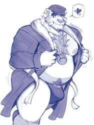 1boy 2025 anthro anthro_only bathrobe bear bear_ears bulge bulge_through_clothing bulge_under_clothes chest_tuft chubby chubby_anthro chubby_male dannon-5 digital_drawing_(artwork) digital_media_(artwork) erection fat fat_male fur furry furry_male furry_only half-dressed half_naked happy_tree_friends hat heart hi_res high_resolution highres male male_focus male_only mammal mondo_media monochrome nipples open_clothes pop_(htf) robe signature solo solo_male tuft underwear ursid ursine