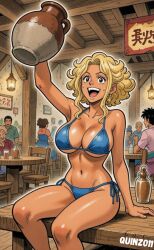 1girls ai ai_art ai_generated armpit artist_logo artist_name background_characters belly_button big_breasts bikini black_eyes blonde_hair blue_bikini bluesky_link breasts eris_(one_piece) female female_focus jug male milf mommy navel one_piece open_mouth quinzo11 self_upload shiny_skin short_hair shounen_jump sitting sitting_female sitting_on_table tavern toei_animation tongue upper_teeth
