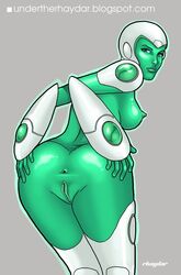 1girls anus ass aya_(green_lantern) back_view blue_eyes dc female green_lantern green_lantern:_the_animated_series green_skin pussy rhaydar solo uncensored