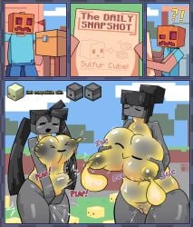 big_boobs big_breasts big_tits boobs breast_size_difference breasts breasts_size_difference carved_pumpkin chest dispenser_(minecraft) dropper dropper_(minecraft) english_text female hairbun height_difference leotard minecraft nipples pumpkin pumpkin_head pussy steve_(minecraft) sulfur_cube_(minecraft) text thick_thighs thighs tits tmogumi turtleneck twintails vagina woman
