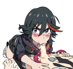 :>= angry angry_dragon angry_expression angry_eyes angry_face angry_sex angry_sub black_hair blush fellatio female foreskin highlights kill_la_kill male matoi_ryuuko mikisugi_aikurou oral penis school_uniform senketsu serafuku short_hair sweat sweating tongue_in_foreskin uncensored uncut