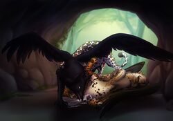 after_sex anthro avian cave cum cum_in_pussy cum_inside cum_on_tail erection female furry fystilago gryphon knon lying male on_back penis spread_legs spreading straight teats wings