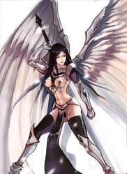 akroma angel armor black_hair breasts female linked_piercings long_hair magic_the_gathering mikazuki_shigure nipple_chain nipple_piercing nipples piercing pubic_hair pussy solo standing sword uncensored weapon wings