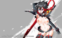 1girls areolae black_hair blue_eyes blush breasts breasts_out exposed_breasts female garter_straps gloves highlights hourglass_figure kill_la_kill large_breasts matoi_ryuuko navel nipples no_bra open_mouth panties reverse_outfit scissor_blade senketsu short_hair skirt solo suspenders thick_thighs thighhighs thighs two_tone_hair wallpaper weapon