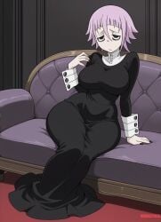 ai_generated big_breasts black_dress boob_window bubbleteexl cleavage cleavage_overflow crona_(soul_eater) female female_focus female_only huge_breasts looking_at_viewer pink_hair rule_63 short_hair solo solo_female solo_focus soul_eater thin_female tight_dress