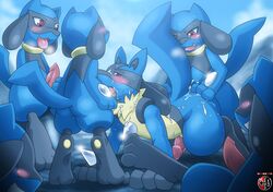 anal anal_sex blush cum cum_on_face fellatio gay group group_sex kivwolf lucario male male_only nintendo open_mouth oral oral_sex orgy penetration penis pokemon pokemon_(species) red_eyes riolu sex small_dom_big_sub tongue tongue_out