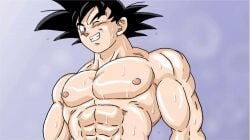 friz_don't_muv gif goku looking_at_viewer male male_only muscles muscular muscular_male son_goku sweat sweaty
