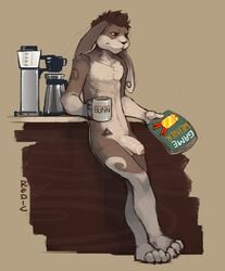 anthro coffee cup erection furry furry_only grumpy hair inside leaning long_ears lumi lumi_the_bunny magazine male male_only morning_wood nude penis redic-nomad solo tattoo thick_penis uncut vein