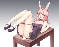 animal_ears blade_&_soul bunny_ears kuro_(kuronell) nipples panties panty_pull pink_hair pussy tagme_(character) uncensored underwear