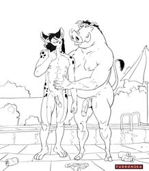 2boys balls belly chubby disney furronika gay male male_only nipples overweight penis plain_background pool porcine pumbaa the_lion_king tusks warthog water white_background yaoi