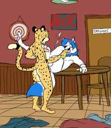 anal anal_sex anthro arcticsnow1 bar cheetah cum feline fur furry furry_only gay liox male metal_(artist) nude open_mouth orgasm penetration public sex zach_(gamerfox)