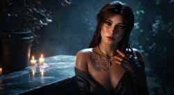 ai_assisted ai_generated bare_shoulders beautiful beauty brown_hair high_resolution highres lara_croft lara_croft_(survivor) leshay7 pose posing seductive_look tomb_raider tomb_raider_(survivor)