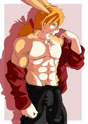 abs anthro dragonslash fur furry lagomorph male male_only muscles pecs rabbit solo topless