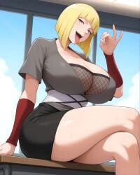 1girls ai_generated bangs big_breasts blonde_hair blue_eyes blunt_bangs bob_cut boots breast_focus breast_grab breasts breasts_bigger_than_head classroom crossed_legs desk dress fellatio_gesture female female_only fishnets flashing gesture hourglass_figure indoors inviting_to_sex kimono kunoichi large_breasts light-skinned_female light_skin looking_at_viewer massive_breasts mature mature_female mesh mesh_shirt milf naruto naruto_(series) naruto_shippuden naughty naughty_face naughty_smile ninja no_bra no_bra_under_clothes open_mouth oppai outdoors pale-skinned_female pinup plump presenting presenting_breasts sagging_breasts samui sash school short_hair siahken sitting solo solo_focus spread_legs sweat tongue tongue_out upper_body voluptuous voluptuous_female wafuku wide_hips window yellow_hair