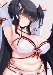 aroused blush bombergirl chubby chubby_female closed_mouth huge_breasts in_heat karasuba_hiiro large_breasts naughty_smile official_alternate_costume smile swimsuit thick_thighs wide_hips