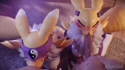 2boys 2girls 3d all_the_way_to_the_base animated anthro anthro_on_human aznyan07 big_breasts blindfold blowjob breasts deepthroat digimon digimon_(species) digimon_tamers fellatio oral oral_penetration oral_sex renamon shorter_than_30_seconds sound tagme video