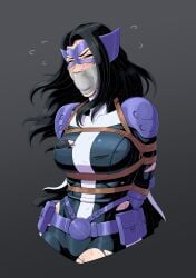 2d 2d_(artwork) arms_behind_back batman_(series) bondage bondage bound closed_eyes dc dc_comics defeated defeated_heroine female female_focus female_only gag gagged human human_only huntress_(dc) restrained rope rope_bondage skelebomb tied_up