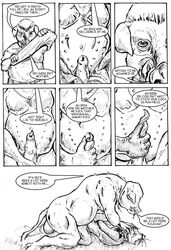 anal anal_sex anatomically_correct anthro ass balls bareback big_balls bleeding blood boar bondage bound braid canine chubby claws clothing comic dialog english_text erection fondling forced fox fur furry furry_only gay hair hands_behind_back interspecies long_hair looking_at_viewer male masturbation monochrome mulefoot multi_nipple muzzle_(object) muzzled necklace nipples nude overweight penetration penis pig plain_background porcine rape sex sheath shirt slop teeth text tusks undressing