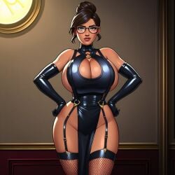 1girls ai_generated arcane big_breasts big_breasts black_elbow_gloves black_gloves black_thong breasts breasts brown_hair brown_skin cleavage cleavage_cutout dominatrix dominatrix_clothing dominatrix_outfit elbow_gloves female female female_focus female_only fishnet_stockings fishnets garter_straps gloves halter_top hands_on_hips huge_boobs huge_breasts indoors large_boobs large_breasts latex latex_clothing league_of_legends leather leather_clothing leather_gloves leather_straps looking_at_viewer o-ring pelvic_curtain short_hair sky_young solo solo_female solo_focus spaghetti_strap suspenders thong window