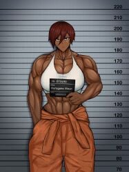 1futa abs absurd_res absurdres big_muscles buff clothed dark-skinned_futa dark_skin defined_muscles emotionless expressionless futa_only futanari green_eyes height_chart high_resolution highres mugshot muscular_futa necklace oc original_character prison prison_clothes prisoner red_hair short_hair solo_futa soutoku standing tagme tall tall_female tall_futa veins veiny veiny_muscles