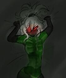 1x1x1x1 1x1x1x1_(forsaken) betrayed_1x1x1x1 forsaken_(roblox) green_body official_alternate_costume red_eyes roblox roblox_game robloxian see-through_body self_upload sleepydwellers tagme visible_skeleton white_hair