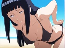 1girls beach blush breasts couple hyuuga_hinata naruto revealing_clothes swimsuit swimwear uzumaki_naruto