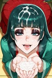 1girls absurd_res absurd_resolution absurdres after_fellatio after_sex ai_generated ass bandage bandaged_arm bangs big_ass blue_eyes chinese_clothes coat cum cum_in_mouth cum_on_face cum_on_hair cum_on_hand dress fellatio freckles green_hair hair_down hands_up hi_res high_quality high_resolution highres kimono kusuriya_no_hitorigoto looking_at_viewer looking_up maomao_(kusuriya_no_hitorigoto) medium_breasts open_mouth saliva saliva_trail seductive seductive_look seductive_smile self_upload skirt smile smiling_at_viewer velutinx visible_breath watermark wide_hips