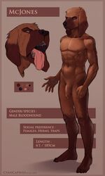 anthro balls bloodhound brown_fur claws cyancapsule english_text fangs flaccid frown fur furry male male_only model_sheet muscles navel nipples nude open_mouth penis solo text tongue tongue_out uncut vein