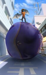 blueberry_inflation dragon furry inflation mount_lady rimou rolling spherical_inflation standing_on_inflatee