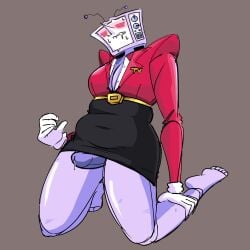 1futa biting_lip biting_own_lip chubby chubby_female chubby_futa clothed dripping dripping_cum drool drooling female genderswap genderswap_(mtf) gloves leaking leaking_cum leaking_precum penis precum rule_63 skirt_lift tenna_(deltarune) trans_woman transfem tv tv_head