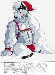 2boys abs alligator anthro christmas dragonslash feline fluffy fur furry furry_only gay hairy handcuffs holidays leather male monochrome muscles partially_colored pecs pinup reptile scalie sketch sm spiked tiger