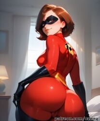 absurd_res ai_generated ass ass_focus brown_hair disney elastigirl female female_focus helen_parr hi_res highres mature_female milf mommy ozziru patreon pixar self_upload short_hair superhero superheroine the_incredibles uncensored