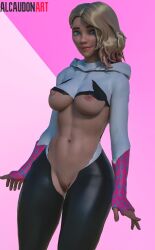 1girls 3d alcaudonart blonde_hair breasts female gwen_stacy gwen_stacy_(spider-verse) marvel nipples pussy solo spider-man:_into_the_spider-verse spider-man_(series)