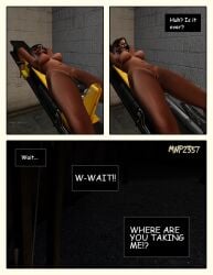 3d 3d_comic anal anal_insertion anal_object_insertion ankle_cuffs bondage bondage_furniture breasts canine_dildo comic dark-skinned_female dark_skin double_insertion double_penetration female female_focus female_only female_solo fucking_machine gag gagged_female horse_dildo impossible_fit low-angle_view mechanical_fixation metal_bondage mnp2357 navel nude nude_female panel_gag pubic_tattoo pussy sex_machine sole_female vaginal vaginal_insertion vaginal_object_insertion wrist_cuffs