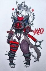 1girls angry_expression big_breasts breasts ears female furry grey_body grey_fur grey_hair hellhound helluva_boss huge_breasts hurner long_hair looking_at_viewer loona_(helluva_boss) red_sclera tagme tail thick_thighs two_tone_body two_tone_fur two_tone_tail white_body white_eyes white_fur wide_hips wolf wolf_girl