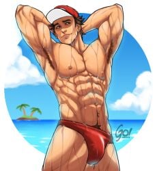 golewdgo male male_only pokemon pokemon_rgby red_(pokemon) solo_male speedo