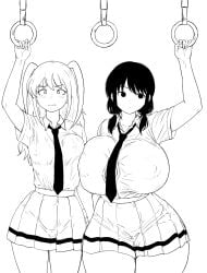 2d 2d_(artwork) 2girls artwork big_breasts big_breasts black_and_white black_hair black_hair_female blush blush breast_comparison breasts breasts clothed clothed_female embarrassed embarrassed_female interior large_boobs large_breasts light_hair multiple_female multiple_girls next_to no_color nyogiku school school_uniform schoolgirl schoolgirl_uniform small_boobs small_breasts thick_thighs thighs unaware
