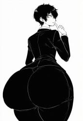 1boy 1male ai_generated asian_male ass ass_bigger_than_head ass_focus big_ass big_butt black_hair black_jacket black_pants butt_crack dat_ass gigantic_ass hair_over_one_eye huge_ass huge_butt japanese_male larkspur looking_back male male_focus male_only medium_hair novelai school_uniform tagme thick_ass white_background