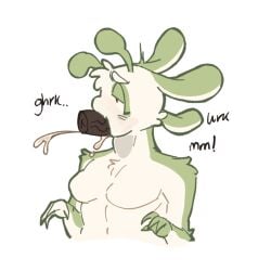 2boy ali_(lopsalien) alien ambiguous_gender blush choking cock cum cum_in_mouth deep_penetration deepthroat duo floating_penis fluffy furry hands_up male male_only mammal moaning penis penis_imprint small_breasts solo surprised swallowing_cum