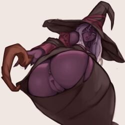 anus anus_peek dark-skinned_female dark_skin dress elden_ring elden_ring_nightreign fat_pussy looking_at_viewer looking_back recluse_(elden_ring) recluse_(nightreign) upward_angle upward_shot wardrobe_malfunction white_hair witch_hat