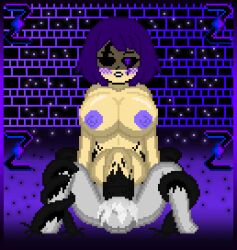 1boy 1futa balls big_balls big_breasts black_eyes blush bound_legs breasts cum cum_in_penis cumming cumming_in_penis dark_zixy docking dripping_body futanari genderswap_(mtf) huge_breasts intersex male oozing original_character penis penis_in_penis pixel_art purple_hair purple_nipples rule_63 self_upload tentacle tentacles_around_legs urethral_insertion urethral_penetration wet_body zixy