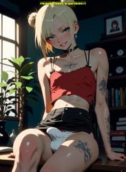 1boy ai_generated balls bulge femboy meybekity otoko_no_ko panties penis shorts tattoo trap yaoi